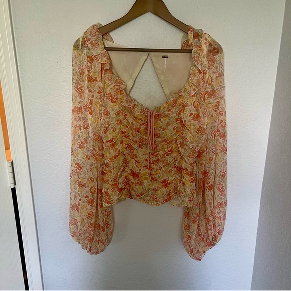 Free People NWT Mabel Ruched Print Blouse Size Large - Picture 5 of 14